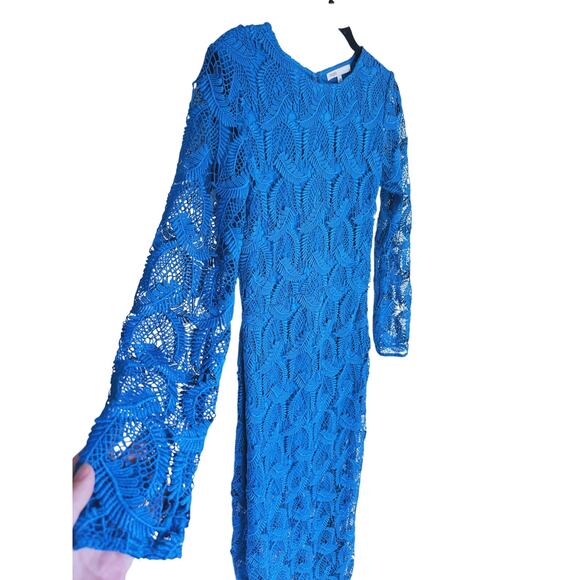 MAJE Rosane Sheer Lace Sheath Maxi Dress Bodycon Crochet Teal M Formal Event - Picture 8 of 13